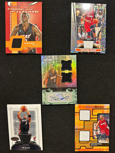 Dwyane Wade 5 Card Lot Auto /199 Rookie Jersey Relics Game Used Miami Heat HOF