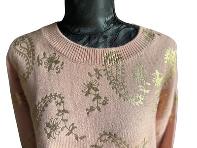 NEW ANN TAYLOR LOFT PINK GOLD SHIMMER PAISLEY SWEATER SIZE SMALL - College