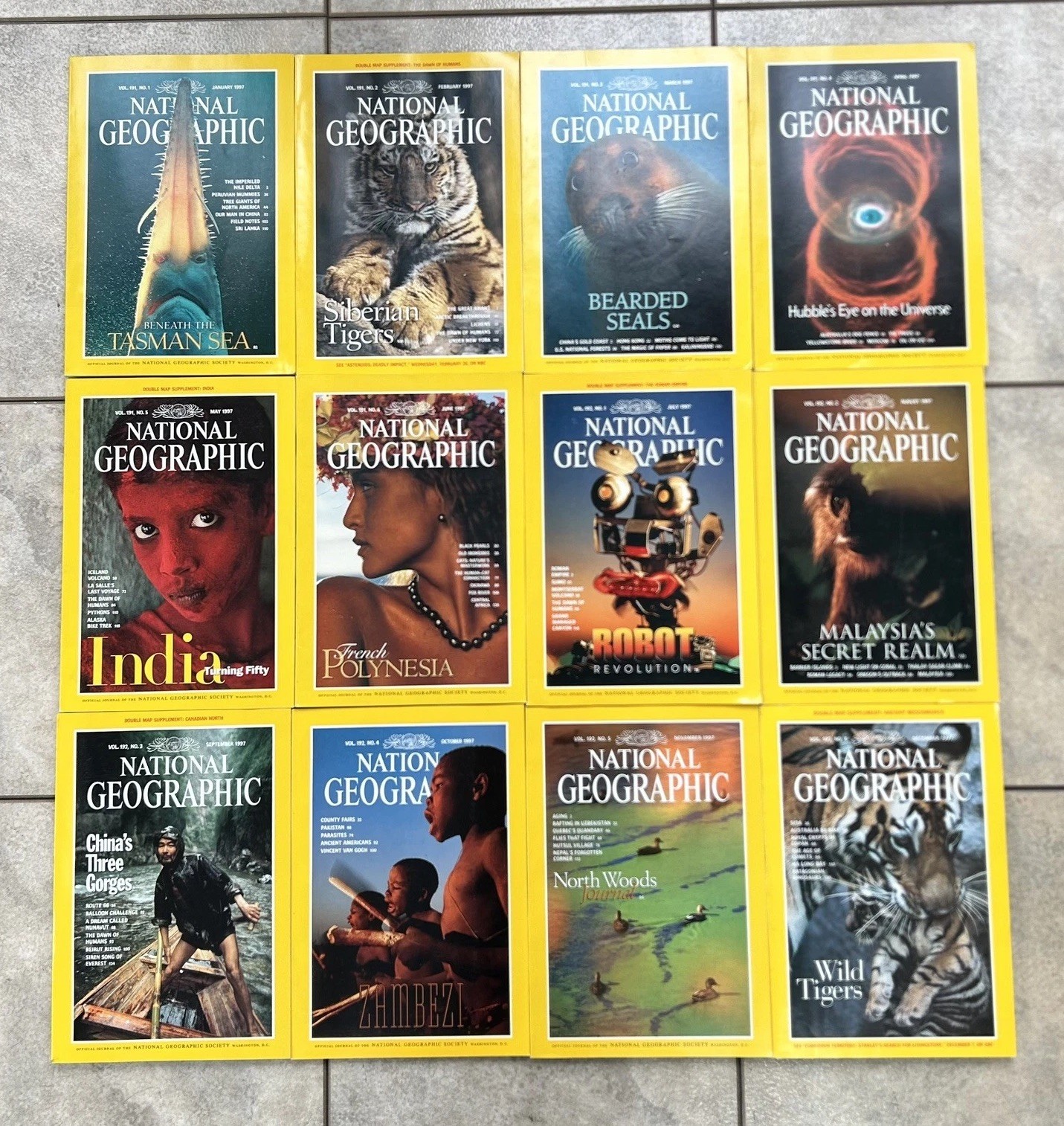 1997 National Geographic Magazine Full Year Lot of 12 + 4 Maps - Missing One Map