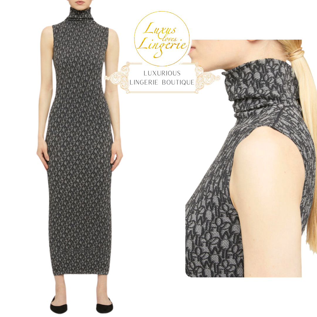 Cotton Letter Dress By Wolford XS Black Ash Dress High Collar Elegant Long