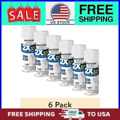 (6 pack) White, Rust-Oleum American Accents 2X Ultra Cover Semi-Gloss Spray Pain