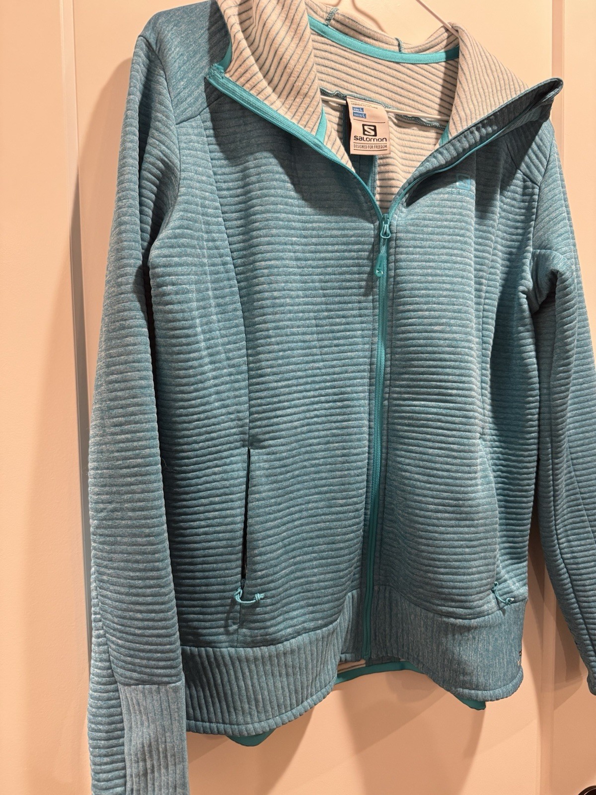 Giacca con cappuccio SALOMON donna destra bella metà verde acqua taglia large