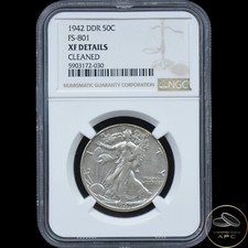 1942 DDR Walking Liberty Half Dollar FS-801 NGC XF Details