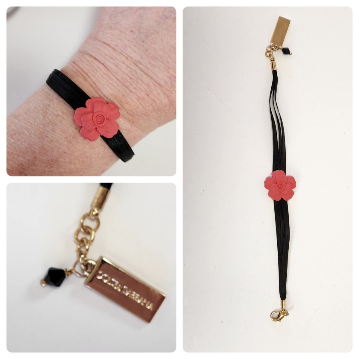 【送料&関税込】Dolce & Gabbana Bracelet Dolce & Gabbana Pink Flower Black Ribbon Gold-Tone Bracelet