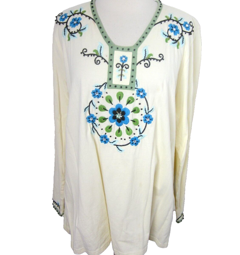 Storybook Knits Pullover Knit Top Women's 2X Embroidered/Beaded Boho Art - Picture 2 of 7