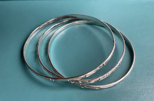 3x Vintage genuine silver engraved bangles bracelets