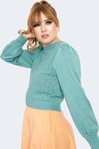 1950s Pleated Vintage Style Sholder Pointelle Retro Sweater - Picture 3 of 5