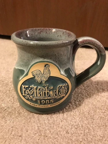 Deneen Pottery Handthrown Egg Harbor Cafe Coffee Mug Green w/White Glaze Vintage