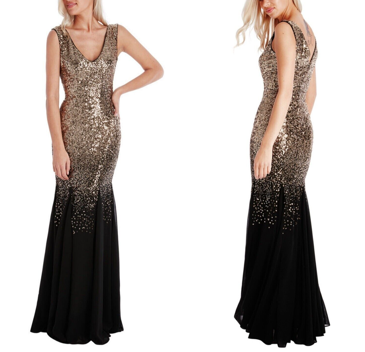 slim fit dress slacks Liquid Sequin Corsage Maxi Dress - Gold main image 0