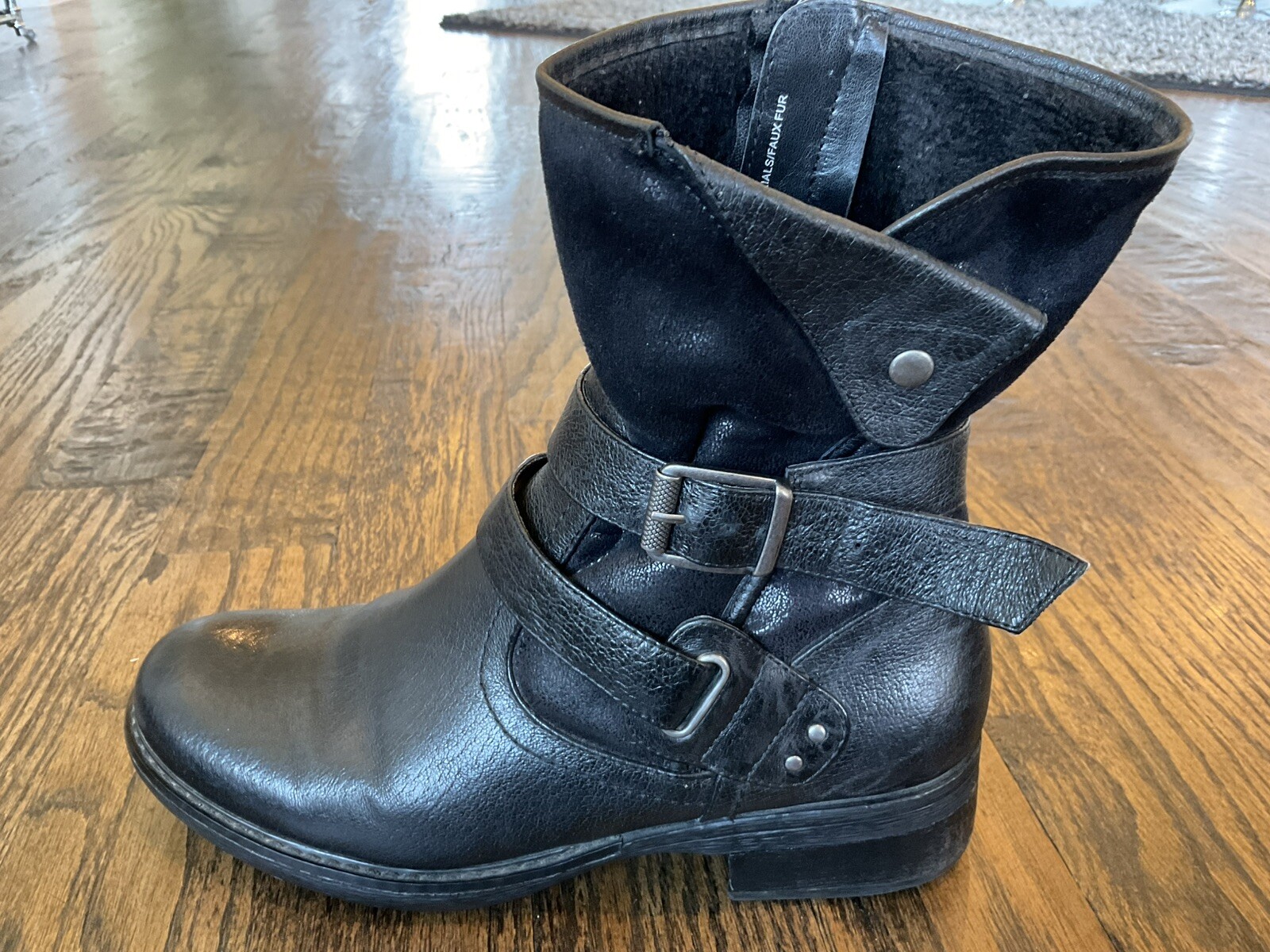 Bare Traps Hailie Black Faux Leather/Faux Fur Lined Ankle Boots Women Size 9.5 M