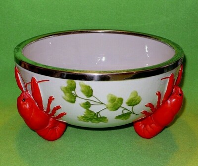 Antique Bavarian porcelain serving bowl w/ three life-like LOBSTER pedestal feet