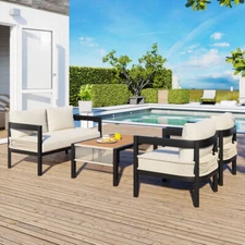 Multi-person Outdoor Iron Sofa Set with A Table, Rattan Decoration, Waterproof