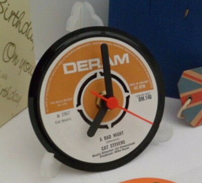 CAT STEVENS CLOCK Side Table Desk Top Upcycled Vinyl Record Hit Single Size 4''
