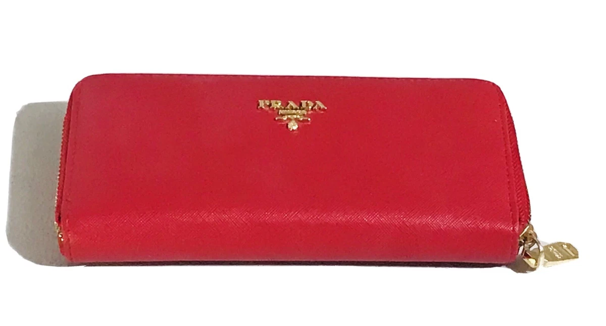 Red Saffiano 100 Leather Purse By Prada Genuine Stamped Zip