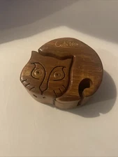 wooden cat puzzle box  3”h x 3.5”w