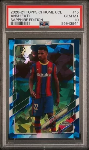 2020 Topps Chrome UCL Ansu Fati PSA 10 GEM Sapphire Edition #15 Barcelona Spain