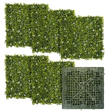18*18" Artificial White Flowers Wall Hedge Mat w/ Hard Back Outdoor Grass Fence