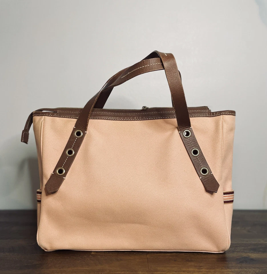 Сумка-тоут Burberry Blue Label розовая холщовая коричневая кожа в полоску боковые карманы - Изображение 4 из 4