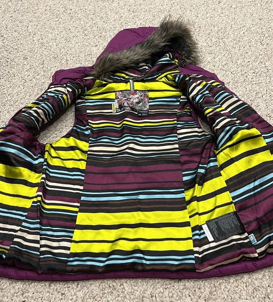 burton sly puffer dry ride fur hooded zip weathergear jacket