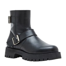 Steve Madden Ankle Boot Crusader Black Leather Lugged Sole Bootie Size 9 M NIB