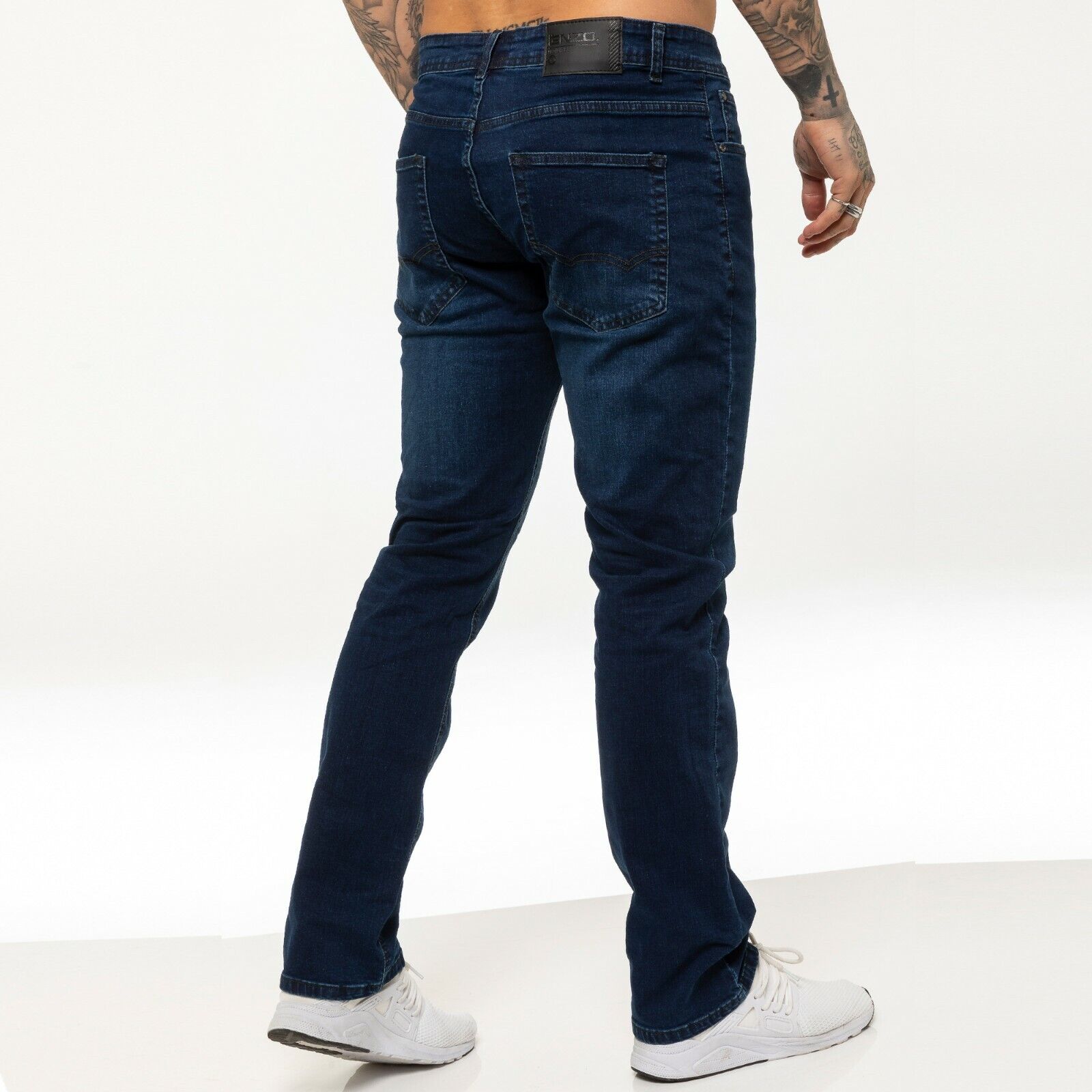 Enzo Mens Jeans Stretch Straight Leg Denim Pants Regular Fit Trouser ...
