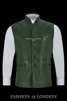 Herren Echt Leder Weste Mandarinkragen Grün Napa Indianer Ethno Vest 3946