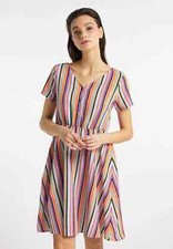 usha BLUE LABEL Women's Midi Dress Size M Multicoloured Striped V-neck