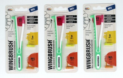3x Wingbrush Interdentalbürste Starter-Set inkl. 3 x Wechselbürsten XS S M/L