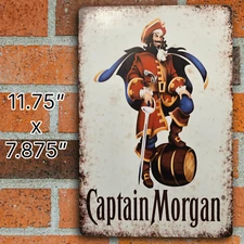 Captain Morgan Tin Sign 8x12 Retro Distressed Metal Wall Art for Bar Mancave Pub