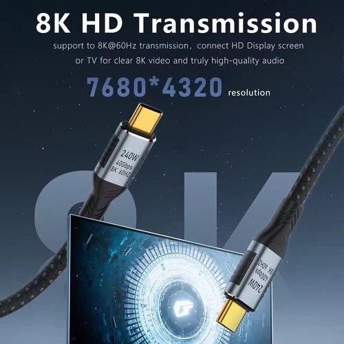 USB Type C to Type C Thunderbolt 4 Data Tran 40Gbps Cable 240W PD Quick Charging - Zdjęcie 2 z 8
