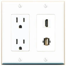 RiteAV Power Outlet and HD USB2 Wall Plate Decorative [White]