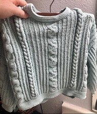 Girls Light Mint OshKosh Cable Knit Sweater - Size 4 - Cozy Cute
