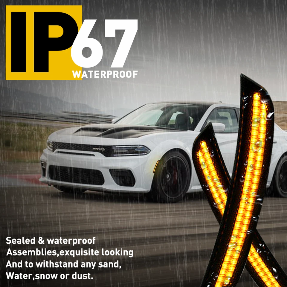 Front Bumper Smoked Amber Side Marker Signal Lights For 2015-2022 Dodge Charger - Image 4 of 4