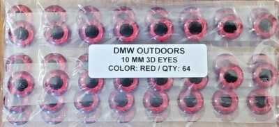 3D Fish Eyes, Holographic RED 10mm (13/32''), 64/pk Singles Fly Tying, Lure, Jigs