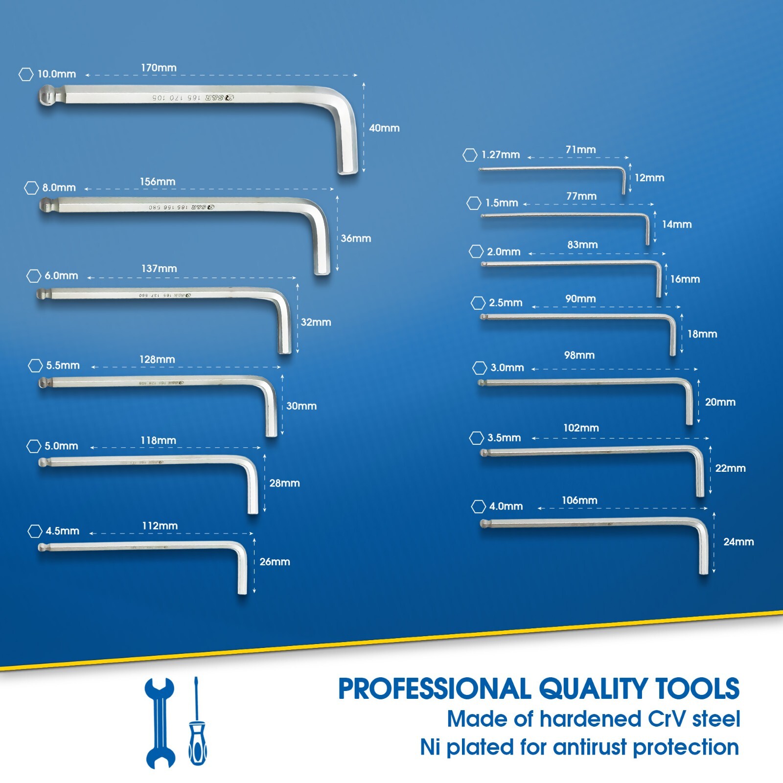 S&R Innensechskantschlüssel Satz HX 13-tlg mit Kugelkopf  