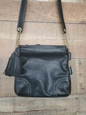 EUC Talbots Black Leather Wingtip Tassel Crossbody HandBag Purse Gorgeous!