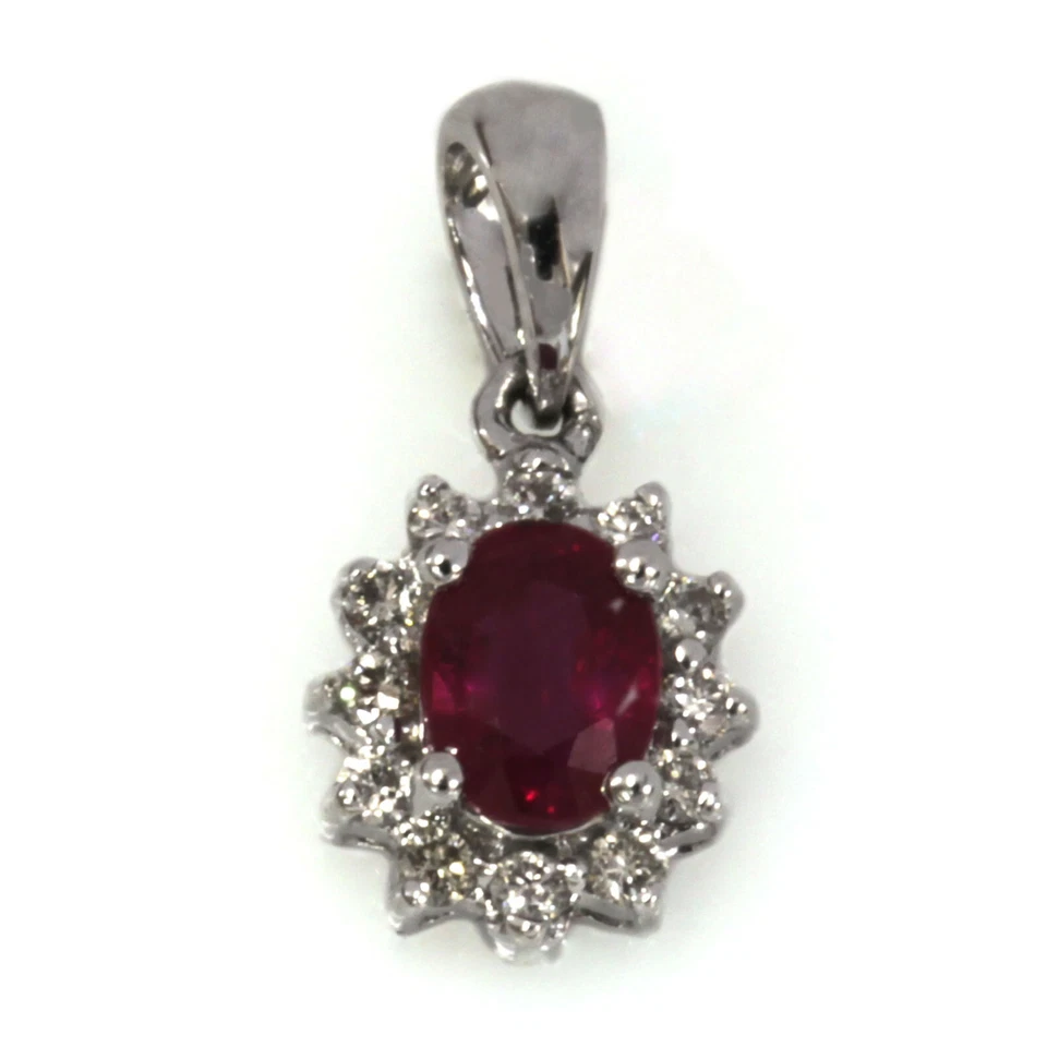 Colgante de flores con halo de oro blanco sólido de 14 k y diamantes rojos naturales de 0,4 quilates de 15 mm Foto 4 de 4