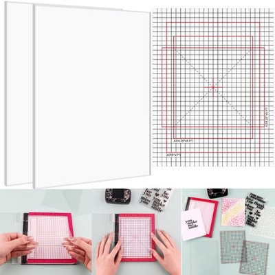 2PCS 6.5X8.5''Photopolymer Grip Mat with 4PCS Printed Guides for Stamping,Mult...