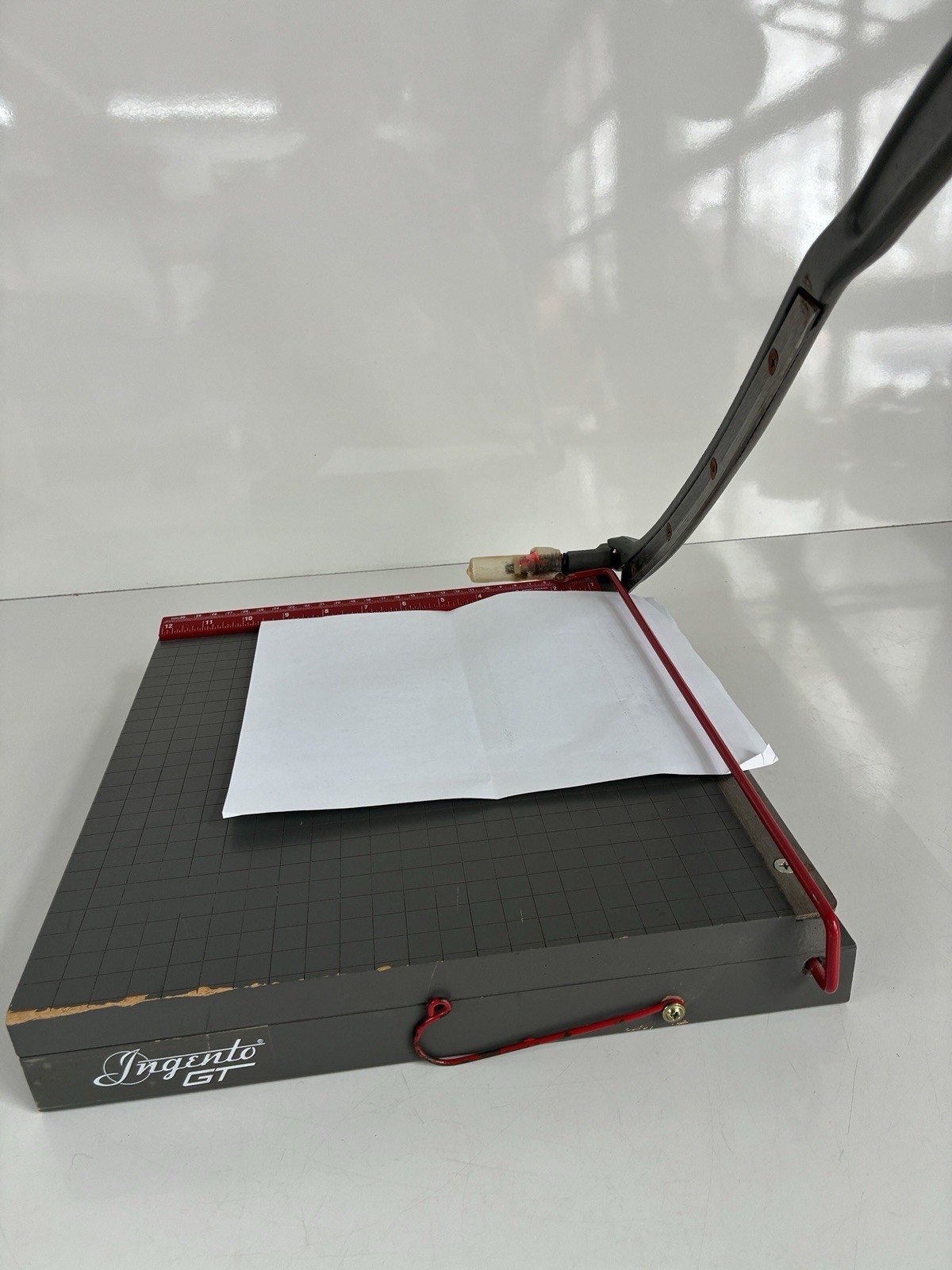 VINTAGE Ingento 12" GT #1102 1132 Cast Iron Wood Guillotine Paper Cutter Trimmer