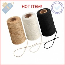 984 Ft Twine String, Natural Jute Twine, 2mm White Cotton Rope, 10ply Black Cott