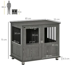 Grey Dog Crate Furniture with Storage Top and Steel Wire Design