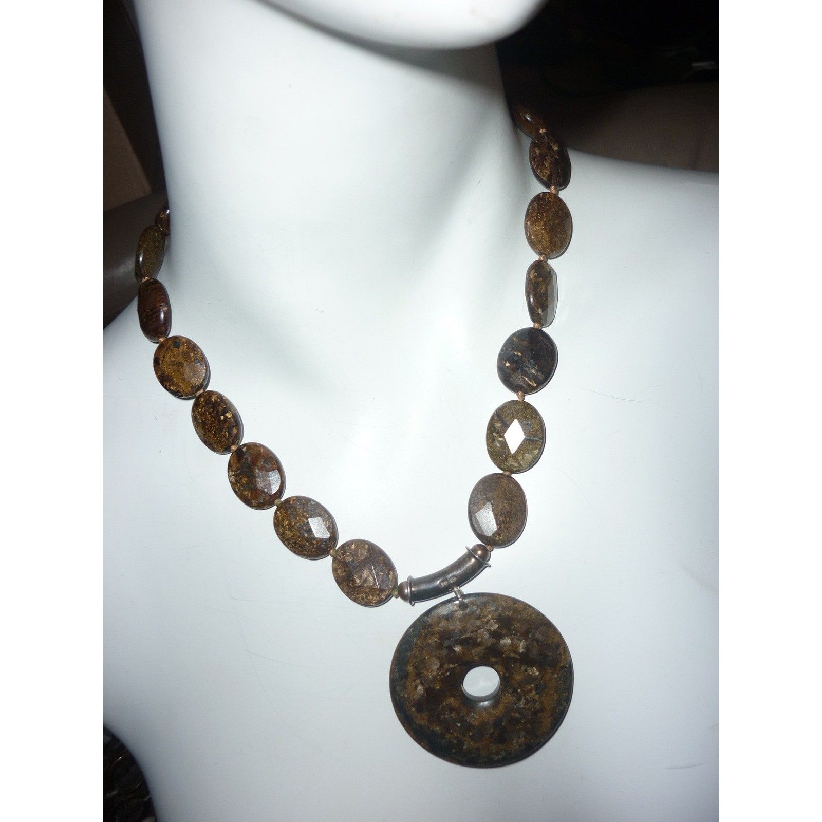 Large Bronzite Gemstone Statement Necklace Facete… - image 4
