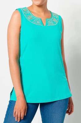 SUSAN GRAVER Size 4X  Liquid Knit  Passport Tank  Top  Embroidered