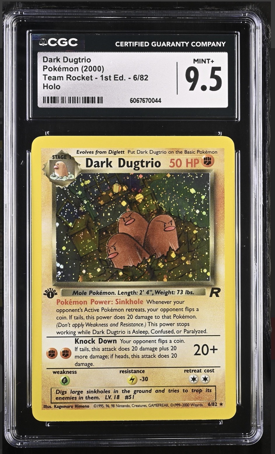 CGC 9.5 🪏 MINT 1st Ed. Dark Dugtrio 2000 Team Rocket 6/82 Holo Pokemon (PSA)