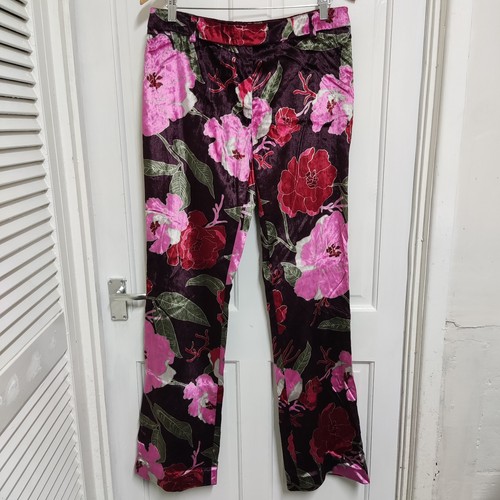 Karen Millen Trousers 14 Floral Satin Velvet Velor Look - Picture 2 of 12