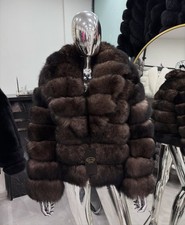 Women s Genuine Dark Brown Fox Fur Jacket Luxury Handmade Christmas Gift