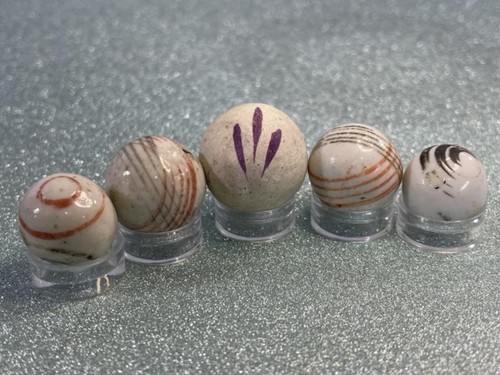 Lot of 5 Vintage Antique Painted Glazed Ceramic Clay China Marbles Excellent!