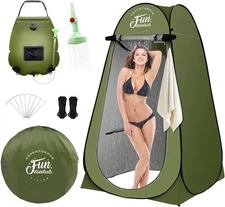 Solar Shower Tent Kit, 2 Pcs, Instant Pop Up Privacy, 5 Gallon Solar Shower Bag,