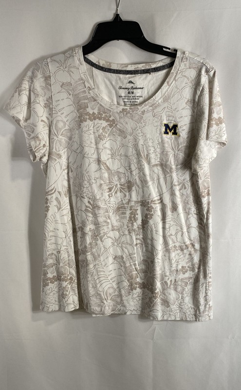 Tommy Bahama Men's Michigan Wolverines T-Shirt White Floral Collegiate Sz M
