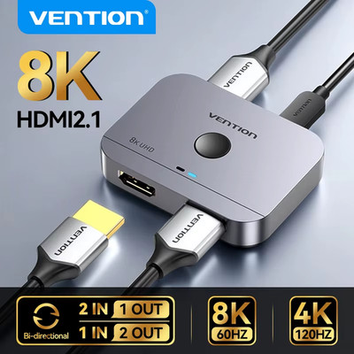 HDMI 2.1 Splitter 8K 60Hz 4K120Hz Bi-Direction 2 in 1 out for TV Xiaomi Xbox PS4